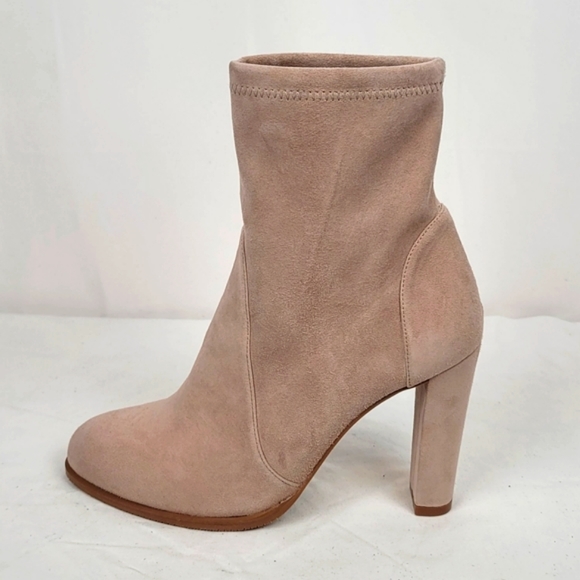 Stuart Weitzman Highland Nude Stretch Suede Block Heels Annkle Boots size 7.5 M - Picture 3 of 10
